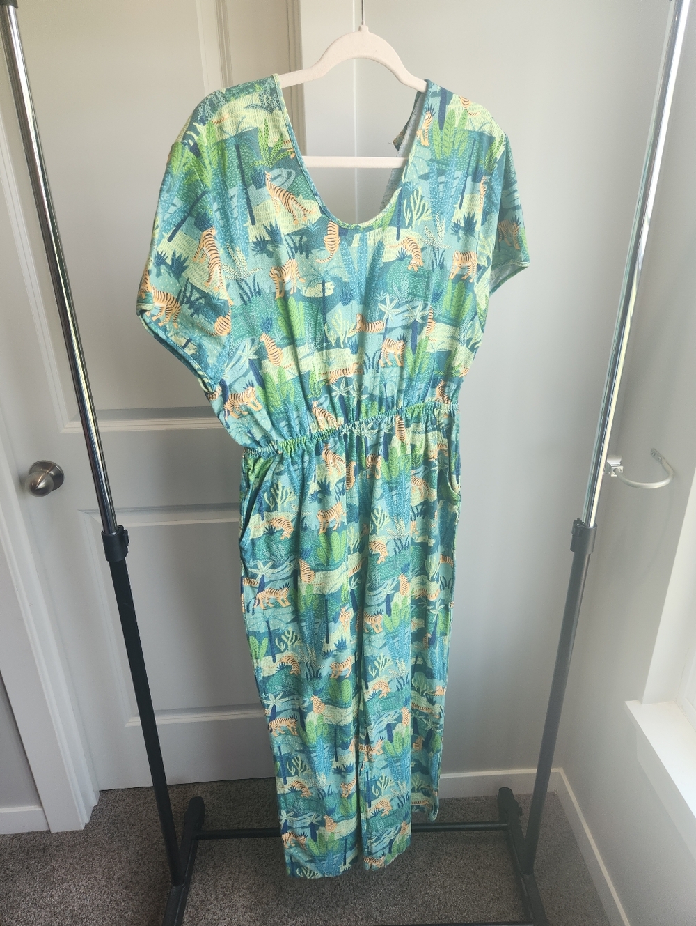 World Market Cotton Jungle Cat Tropical Print Short Sleeve Jumpsuit Size S/M